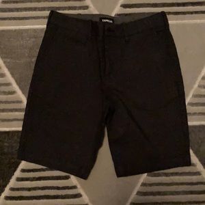 Black with white spec express shorts 9 inc length.